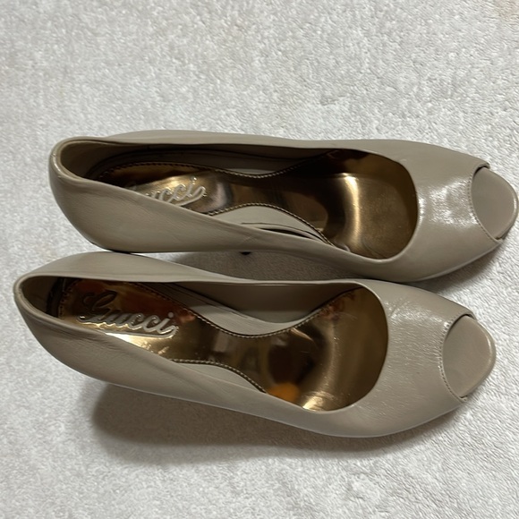 Gucci Beige Leather Peep Toe Stiletto Heels Size-7 - Picture 11 of 14